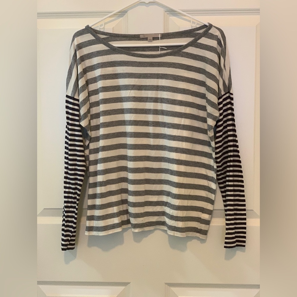 GAP Gray and Cream Striped Top.  Size-Large